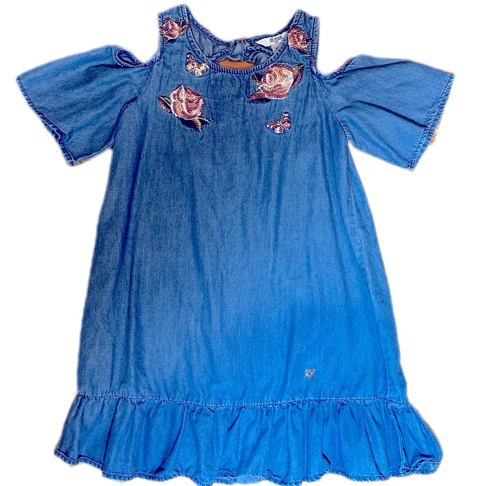 Guess kids denim dress with embroidered flower sequins